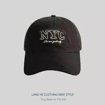 Бейсболка из выстиранного денима, женская, в стиле K-pop, повседневная, универсальная, с надписями, потертая, парная, кепка с козырьком, летняя мужская шляпа от солнца Black Adjustable 54-58cm