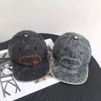 Бейсболка кепка с плоскими полями ретро-стираный деним универсальная летняя мужская и женская мягкая кепка в стиле хип-хоп повседневная M56-58cm чёрный