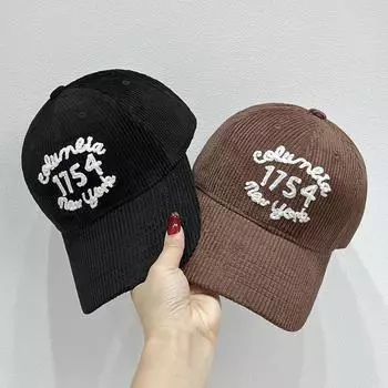 Бейсболка Letter Corduroy — классический свободный крой, модный дизайн, унисекс для мужчин и женщин, идеально подходит для повседневной носки и активного отдыха Adjustable