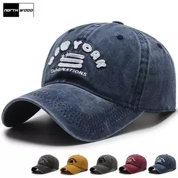 Бейсболка NORTHWOOD New York для мужчин, женская летняя шляпа, шляпы для папы, хлопковая шляпа дальнобойщика Snapback 56-60 cm чёрный