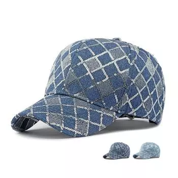 Бейсболка с блестками и твердым верхом, женская уличная солнцезащитная кепка светло-синий