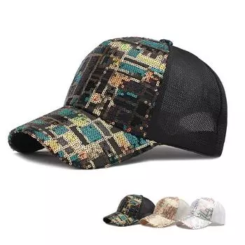 Бейсболка с блестками, летняя шляпа для женщин и мужчин, солнцезащитная шляпа от солнца, спортивная шляпа с дышащей сеткой, шляпа дальнобойщика в стиле хип-хоп, шляпы для рыбалки и гольфа 55-60cm бежевый