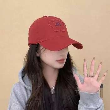 Бейсболка с грубой кромкой, наклейкой, вышитой буквой, повседневная универсальная широкополая кепка для защиты лица, кепка для пары M56-58cm красный