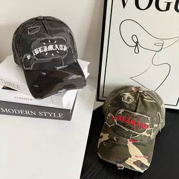 Бейсболка с камуфляжным рисунком в стиле ретро для женщин, старая и изношенная уличная марка Tide, глубокая кепка, с небольшим приливом M56-58cm чёрный
