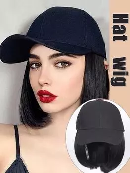 Бейсболка с наращенными волосами для женщин, термостойкие синтетические 8-дюймовые регулируемые короткие прямые парики для замены волос в шляпе для женщин 8inch