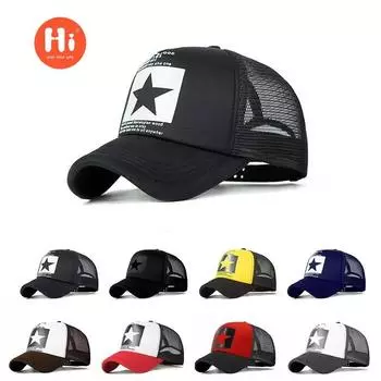 Бейсболка с пятизвездочным принтом из губки, женские и мужские шляпы, летняя сетчатая кепка, повседневная дышащая кепка, корейская версия