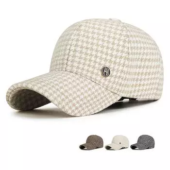 Бейсболка с яркими буквами «гусиная лапка» осень-зима женская теплая хлопковая кепка в клетку кофейный