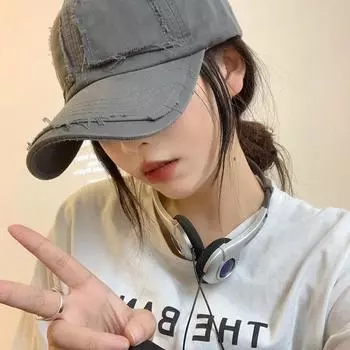 Бейсболка с широкими полями женская серая старая рваная универсальная мягкая кепка большая окружность головы показывающая лицо маленькая кепка глубокий цилиндр Adjustable серый