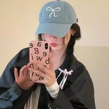Бейсболка с вышитым бантом, длинными полями, регулируемой окружностью головы, солнцезащитный крем, защита от ультрафиолета, летний головной убор для походов, путешествий, шопинга синий