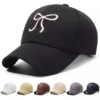 Бейсболка с вышитым бантом весна-осень женская уличная кепка с козырьком от солнца чёрный