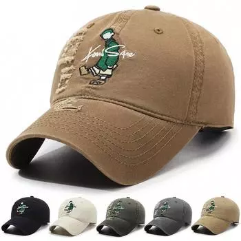 Бейсболка с вышитыми анимированными персонажами, с большими полями, стираная, в стиле ретро, мужская и женская повседневная шляпа от солнца для отдыха на открытом воздухе Adjustable серый