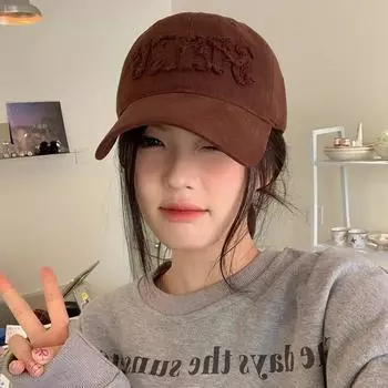 Бейсболка с вышитыми буквами в американском стиле в стиле ретро, женская, весна-лето 2024, новая, повседневная, универсальная, уличная кепка M56-58cm темно-коричневого