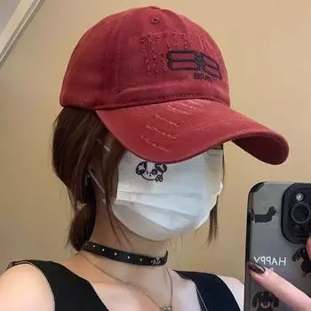Бейсболка с вышитыми буквами, женская, весна 2024, новая, стираная, с широким козырьком, мягким верхом, универсальная кепка Adjustable -bb бордовый