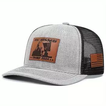 Бейсболка с вышитыми нашивками из искусственной кожи, дышащая солнцезащитная сетка для активного отдыха One Size