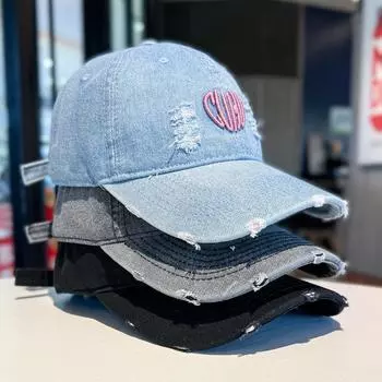 Бейсболка с вышивкой Love 2024 года, новая ретро старая рваная кепка для мужчин и женщин, уличная хип-хоп ковбойская шляпа Adjustable бежевый