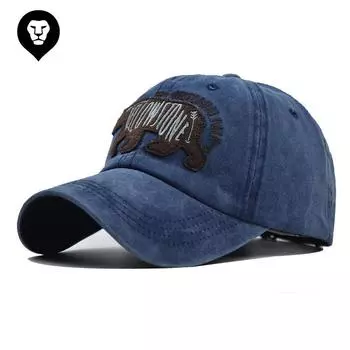 Бейсболка с вышивкой медведя, кепка для отдыха на природе, состаренная, из чистого хлопка, стираная, мужская, для отдыха на природе, европейская и американская кепка Adjustable