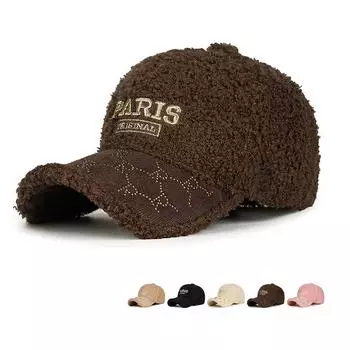 Бейсболка с вышивкой осень-зима женская теплая кепка из овечьего бархата хаки