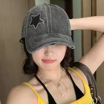 Бейсболка с высоким хвостом для женщин Snapback Hat Bone Hip Hop Регулируемая состаренная шляпа со звездой для пап Casquettes Female серый