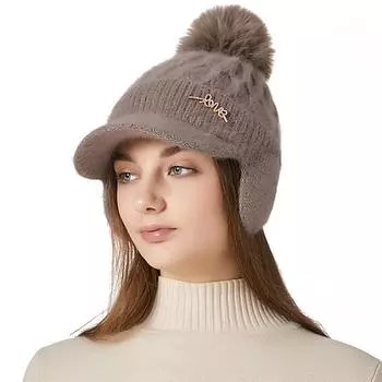 Бейсболка с защитой ушей из густой кроличьей шерсти, женская зимняя уличная морозостойкая теплая вязаная кепка с шариками для волос белый