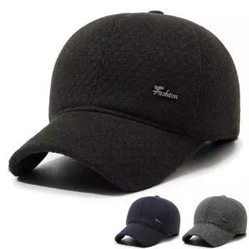 Бейсболка шерстяная для мужчин среднего и пожилого возраста, зимняя, толстая, теплая, хлопковая, для верховой езды чёрный