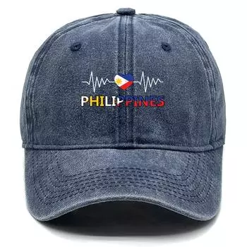 Бейсболка Снэпбэк из Вареного Хлопка с Флагом Филиппин в Форме Сердца Мужская Кепка Спортивная Регулируемая Бейсболка