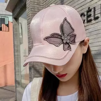 Бейсболка со стразами и бабочкой, козырек из шелкового атласа, солнцезащитная шляпа для женщин, бейсболка с регулируемой застежкой