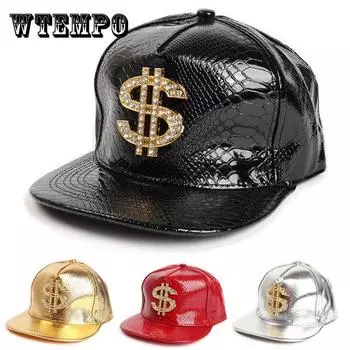 Бейсболка со стразами и золотым знаком доллара Snapback в стиле хиппи с плоскими полями, кепка дальнобойщика в стиле панк для повседневного отдыха, занятий спортом на открытом воздухе, танцев и катания на скейтборде Adjustable красный