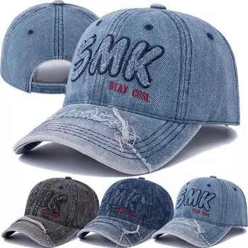 Бейсболка унисекс из мытого хлопка с необработанным краем, состаренная шляпа с вышитыми буквами SMK, спортивная кепка для папы на открытом воздухе для мужчин и женщин 56cm-60cm чёрный