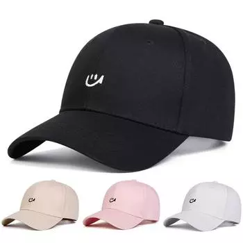 Бейсболка унисекс с вышитым смайликом из хлопка, модная спортивная кепка для походов на открытом воздухе, кепка в стиле хип-хоп, кепка дальнобойщика чёрный