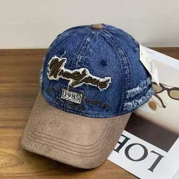 Бейсболка в стиле ретро из денима, женская, универсальная, большая окружность головы, показывает маленькое лицо, глубокий верх, широкие поля, кепка старомодна M56-58cm синий