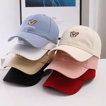 Бейсболка весна и осень женская новая жесткая кепка модная мужская кепка повседневная вышитая шляпа с медведем оттенок лето one size fits all чёрный