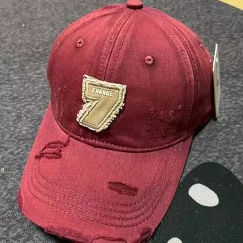 Бейсболка винтажная рваная с номером 7 для детей, уличная, универсальная, модная кепка M56-58cm бордовый
