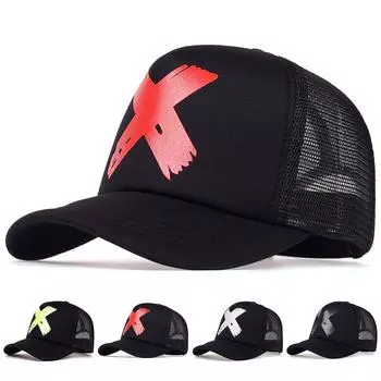 Бейсболка женская кепка Snapback хип-хоп шляпы для мужчин классические повседневные рок X принт сетчатые кепки кепка Casquette летние солнцезащитные шляпы чёрный/красный