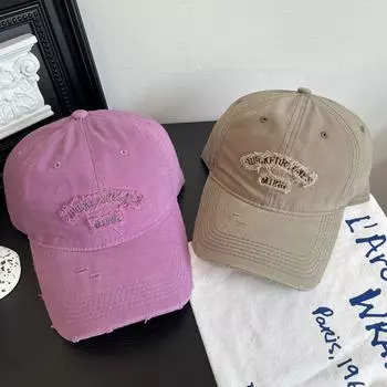 Бейсболка женская весенняя новая рваная старая широкополая шляпа мужская мягкая кепка с изображением лица маленькая вышивка кепка прилив M56-58cm чёрный