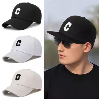 Бейсболки с вышитой буквой C, регулируемые повседневные шляпы, солнцезащитные кепки с мягким верхом Black2