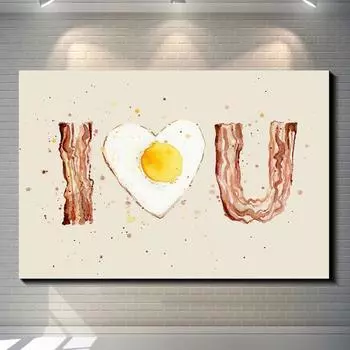 Бекон и яйцо, я сердце тебя, акварель, холст, картины, постеры и принты, настенные художественные картинки для украшения гостиной, Cuadros 21x30 No Frame