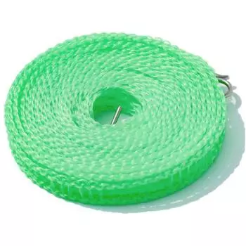 Бельевая веревка 8 метров ветрозащитная устойчивая несущая нагрузка нейлоновый материал без проколов установка для стирки зелёный