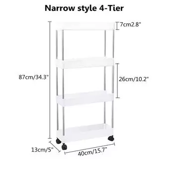 Белая 4-ярусная многофункциональная кухонная тележка-стеллаж Широкая Узкая Экономия места Полка для хранения в ванной комнате и на кухне на колесах ПП и сталь Narrow style 4-Tier