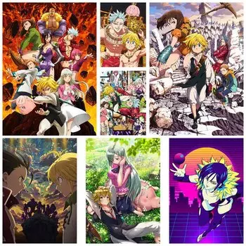 Белая бумага Аниме Постеры и принты Винтаж Семь смертных грехов Плакат Искусство Живопись Домашний декор Картины Спальня Бар Украшение общежития Фреска 30x21cm