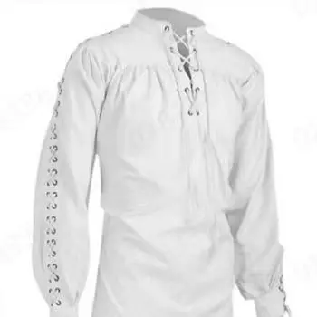 Белая, черная мужская средневековая рыцарская одежда для взрослых, норманнская кавалерская коса, пиратская саксонская рубашка, мужской костюм воина, туника XS белый