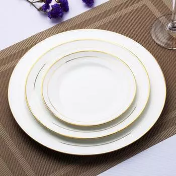 Белая фарфоровая тарелка для стейков Jingdezhen, плоская тарелка для суши, десерта, с золотым краем, обеденное блюдо для ресторана в отеле, круглая тарелка для западной кухни