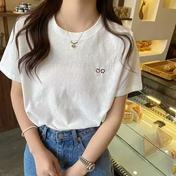 Белая футболка для женщин, новый летний стиль, свободные плечи, футболка из бамбукового хлопка, ледяной шелк, хлопок и лен, топ с короткими рукавами M