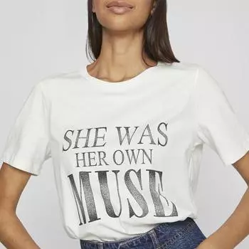 Белая футболка классического кроя с принтом MUSE Женский VILA XS белый