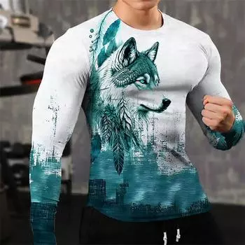Белая футболка с 3D-принтом и рисунком волка и орла, мужская повседневная футболка с длинным рукавом, толстовка с капюшоном, дышащая уличная мужская одежда S