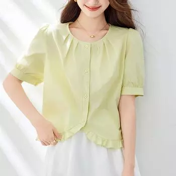 Белая футболка с круглым вырезом для женщин, с рукавом три четверти, летний новый стиль, топ с дизайном «деревянное ушко», рубашка из чистого хлопка M