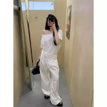 Белая футболка с открытыми плечами, короткими рукавами и открытыми ключицами, сексуальная футболка для женщин на лето, милая красотка, свободный топ, закрывающий тело S