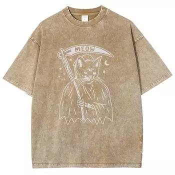 Белая футболка с рисунком мультяшного кота, женская, свободная, большого размера, топ из хлопка, летняя, модная, с коротким рукавом S