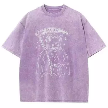 Белая футболка с рисунком мультяшного кота, женская, свободная, большого размера, топ из хлопка, летняя, модная, с коротким рукавом S