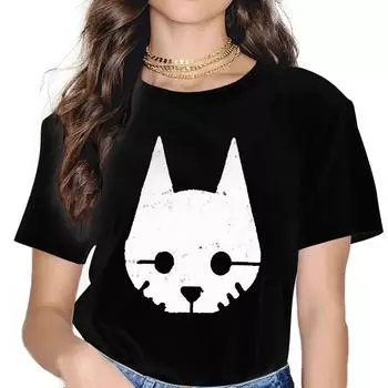 Белая футболка Stray Game Cat, женские футболки в стиле гранж, летняя футболка Harajuku с круглым вырезом из полиэстера M чёрный