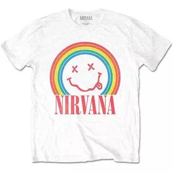 Белая футболка унисекс Nirvana Smiley Rainbow S